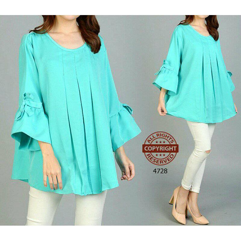 FASHION FLOWER-BLOUSE JUMBO WANITA | BLOUSE JUMBO | ATASAN WANITA | KEMEJA WANITA | JUMBO BATIK | BIG SIZE | UKURAN JUMBO | FASHION WANITA | PAKAIAN WANITA | BLOUSE JUMBO POLOS WANITA SALWA FIT.XXXL (LD 120CM,PJG 75CM)
