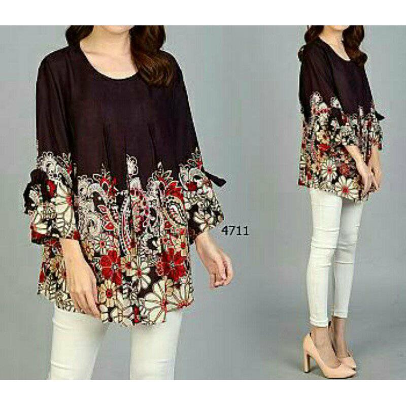FASHION FLOWER-BLOUSE JUMBO WANITA | BLOUSE JUMBO | ATASAN WANITA | KEMEJA WANITA | JUMBO BATIK | BIG SIZE | UKURAN JUMBO | FASHION WANITA | PAKAIAN WANITA | BLOUSE JUMBO WANITA SALWA PAISLEY FIT.XXXL (LD 120CM,PJG 75CM)