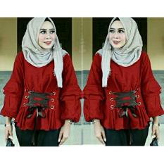 FASHION FLOWER-BLOUSE WANITA ATASAN WANITA FASHION WANITA PAKAIAN WANITA BLOUSE WANITA TROTRO-MERAH CABE (MODEL TALI KUR DAN LUBANG BESI)