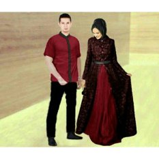 FASHION FLOWER-BAJU PASANGAN BAJU COUPLE BUSANA MUSLIM MUSLIM WEAR FASHION COUPLE BAJU COUPLE BUSANA MUSLIM ZAHIRA-MAROON (COWOK DAN CEWEK)