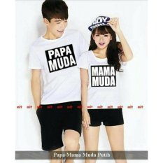 FASHION FLOWER-BAJU COUPLE KAOS PASANGAN KAOS COUPLE PAPA MUDA MAMA MUDA-PUTIH (COWOK DAN CEWEK)