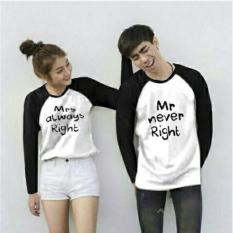FASHION FLOWER-KAOS PASANGAN BAJU COUPLE COUPLE MR NEVER RIGHT LP-WHITE BLACK (COWOK DAN CEWEK)