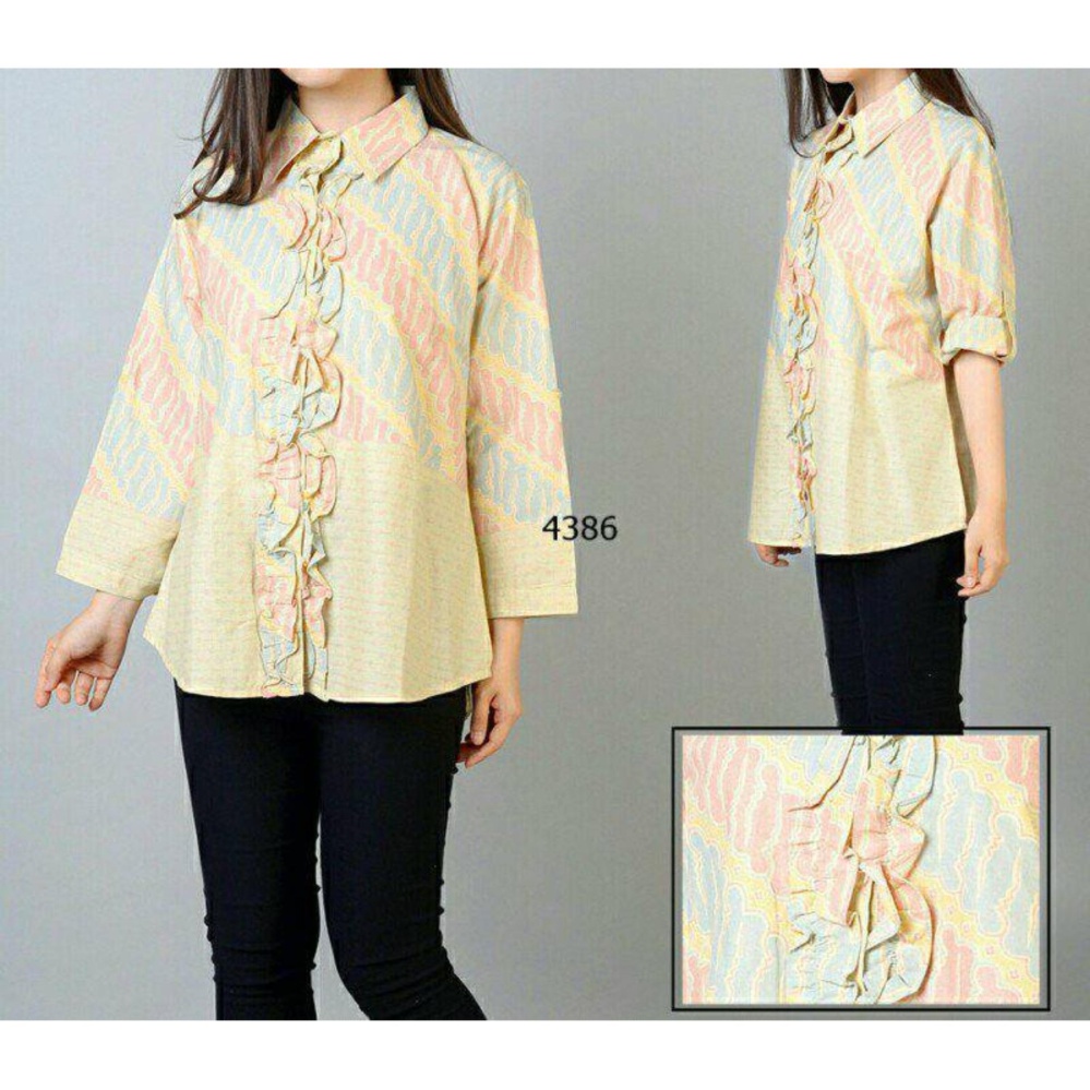 FASHION FLOWER-KEMEJA JUMBO WANITA  ATASAN JUMBO  PAKAIAN WANITA  BIG SIZE  UKURAN JUMBO  FASHION WANITA  TUNIK WANITA  KEMEJA JUMBO WANITA BATIK MALIGE UK.XXXL (LD 120CM,PJG 75CM)