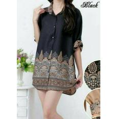 FASHION FLOWER-KEMEJA JUMBO WANITA ATASAN WANITA BIG SIZE UKURAN JUMBO FASHION WANITA TUNIK WANITA PAKAIAN WANITA KEMEJA JUMBO WANITA BATIK INTAN UK.XXL-BLACK (LD 112CM,PJG 77CM)