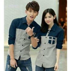 FASHION FLOWER-KEMEJA PASANGAN KEMEJA COUPLE BAJU COUPLE COUPLE FASHION KEMEJA COUPLE AVERY-NAVY ABU (COWOK DAN CEWEK)