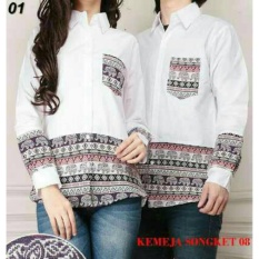 FASHION FLOWER-KEMEJA PASANGAN KEMEJA COUPLE BAJU COUPLE COUPLE SONGKET STRETCH 08-WHITE (COWOK DAN CEWEK)