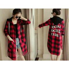 FASHION FLOWER-KEMEJA WANITA LONGSHIRT PAKAIAN WANITA KEMEJA HOODIE ATASAN WANITA FASHION WANITA KEMEJA KOTAK KEMEJA HOODIE WANITA KOTAK SOCIAL CLUB-MERAH