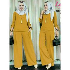 FASHION FLOWER-STELAN WANITA PAKAIAN WANITA PAKAIAN HIJAB MUSLIM WEAR ATASAN+CELANA STELAN FASHION STELAN WANITA LEVITA SET KULOT-MUSTARD (ATASAN + CELANA)