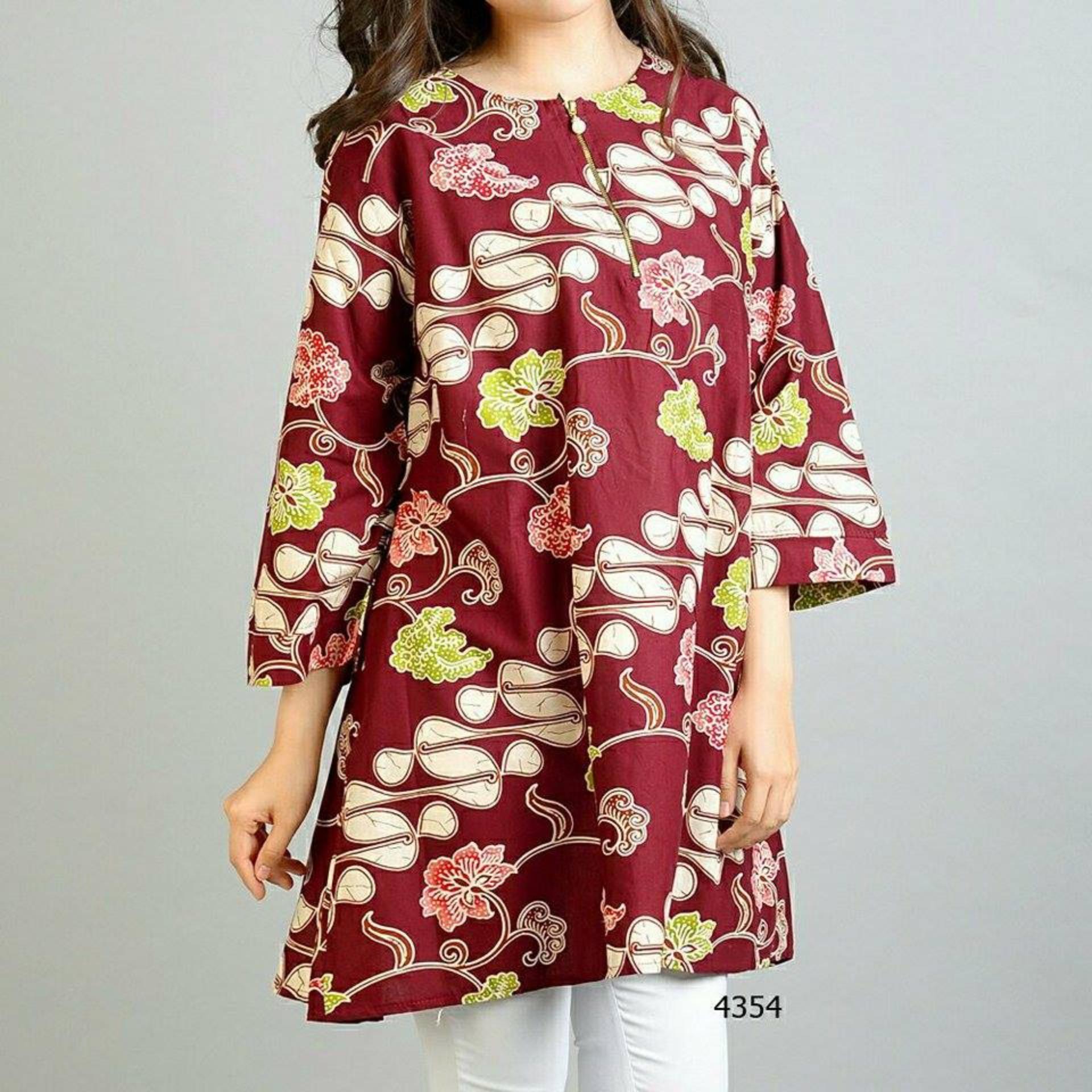 FASHION FLOWER-TUNIK JUMBO WANITA  PAKAIAN WANITA  UKURAN JUMBO  TUNIK WANITA  DRESS WANITA  BIG SIZE  TUNIK JUMBO BATIK WANITA RADEN UK.XXXL-MAROON (LD 120CM,PJG 90CM)