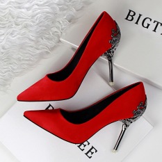 Fashion Tinggi-Sepatu Hak Tinggi Runcing untuk Pernikahan Wanita Sepatu (Merah)