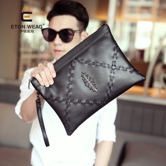 Fashion Knit Rivet Hand Bag Desain Merek Pria Handbag Baru Pria Clutch Single Shoulder Crossbody Bag-Hitam -Intl