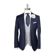 Fashion Korea Style - Jas Pria Navy List Putih - Jas Kerja MInimalis Slim Fit
