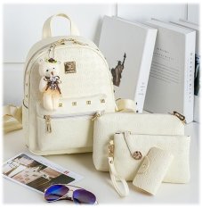 TURUN HARGA - tas wanita 4 in 1 import ransel putih - plus gantungan teddy bear