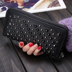 FASHION LADY Wanita Kulit Paku Keling Clutch Pemegang Kartu Lama Tas Dompet Tas Wanita Hitam-