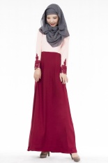 Modis Malaysia Muslim Wanita Etnis Murni Warna Abaya Jilbab Islam Flouncing Besar Gaun (Merah)-Internasional