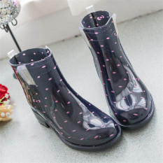Fashion Martin Boots Hujan Wanita Dia Gum Tahan Terhadap Udara Rainshoes Rian (dot Hitam With)