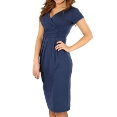 Fashion Maternity Clothes V-neck Short Sleeve Cotton Pregnancy Dress (Navy Blue) - intl