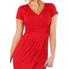 Fashion Maternity Pakaian V-neck Lengan Pendek Baju Katun Kehamilan (Merah)-Intl