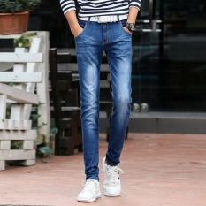 Fashion Pria Biru Kurus Kering Jeans Pants Summer Denim Ramping Celana untuk Anak Laki-laki-Intl