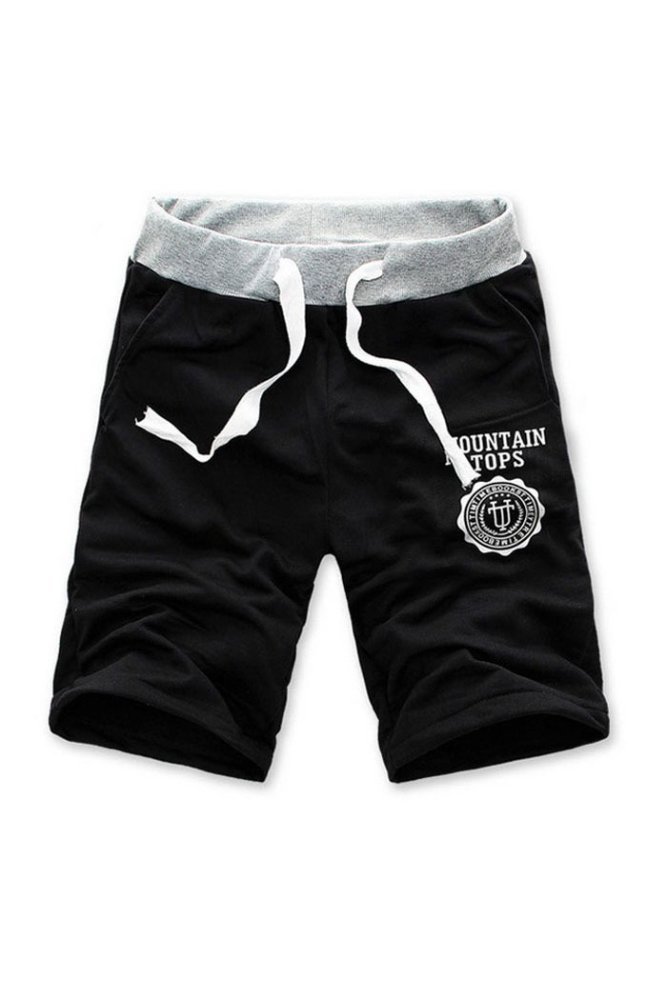 Fashion Pria Celana Pendek Katun Gym Olahraga Joging Celana Kasual Hitam/L