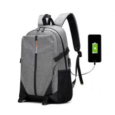 Fashion Pria Pengisi Daya USB Eksternal Ransel Kanvas Mahasiswa Tas Sekolah Paket untuk Remaja Laptop Kapasitas Besar Ransel Kasual Ransel Berpergian (Abu-abu)-Intl
