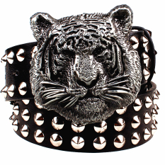 Fashion Metal Rivet Belt Metal Buckle Ikat Pinggang Pria Kartun Harimau Hewan Head Heavy Metal Gaya Belt Punk Rock Big Rivet Belt-Intl