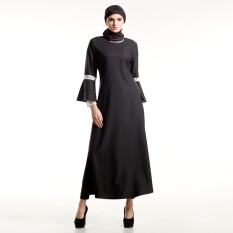 Modis Muslim Gaun Elegan Renda Pastoral Sebuah (Hitam)-Internasional