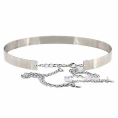 Fashion Punk Full Metal Cermin Pinggang Belt Metallic Plate Wide Cummerbunds Silver