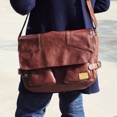 Fashion Retro Soft Leather Mens Shoulder Bag Jepang dan Tas Pria Korea Stylish Fashion Messenger Bag Mens Besar Kapasitas Tas (coklat Tua) -Intl