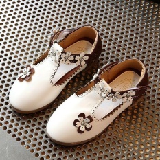 Fashion Gadis Sekolah Anak-anak Bunga Santai Ringstones Karet Sole PU Kulit Sepatu I116 Putih-Intl