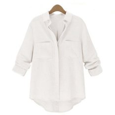 Musim Semi Fashion Kasual Perempuan Blusas Pushed Longgar Lengan Baju Panjang Blus Kerah Yg Terlipat Into More Of What Kemeja Kerah Puncak Ukuran S-2XL Putih