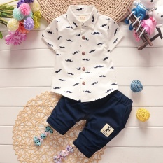 Fashion Musim Panas Bayi Boys Polo Top Shirt dengan Pant Outdoor Bermain Memakai Set-Putih-Intl