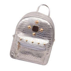 Fashion Trend mini Kecil Double Back Kepribadian Wanita Pola Buaya Tas Rivet-Silver-Intl