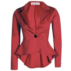 Fashion Wanita Blazers Jaket Tidak Beraturan Suit Button Coat Slim OL Bisnis Formal Wanita Hak Tinggi Aksen Pita Model Pump Lebih Tahan Dr Merah Anggur-Internasional