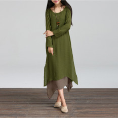 Fashion Wanita BoHo Hippie Kasual Sprei Katun Panjang Lengan Baju Panjang Gaun Maxi Kaftan