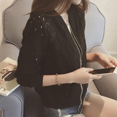 Fashion Wanita Pembom Jaket Lengan Panjang Lace Sunscreen Shirt Summer Thin Coat Casual Baseball Coat Pendek-Intl