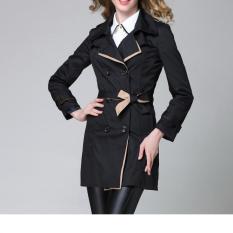 Fashion Wanita Gaya Korea Kasual Mantel Jas Hujan Wanita Jas Pakaian Mantel Warna Solid (hitam)-International