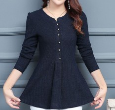 Fashion Wanita Kemeja Sifon Wanita Panjang Pesta untuk Flounce Sisi Mengumpulkan Pinggang Baju Blus-Intl
