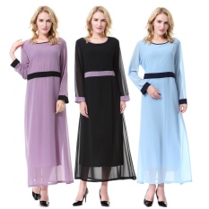 Fashion Wanita Gaun Muslim Kebaya Lengan Gaun Panjang Maxi Gaun Sabuk Termasuk (SKY Biru)-Intl