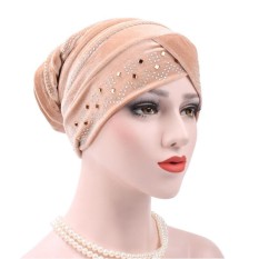 Modis Wanita Emas Tali dengan Berlian Regang Sorban Topi Kasual Hangat Polos Beanie-Internasional