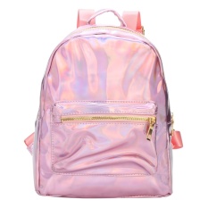 Fashion Wanita Hologram Holographic PU Kulit Laser Backpack School Bookbag Tote Pink-Intl