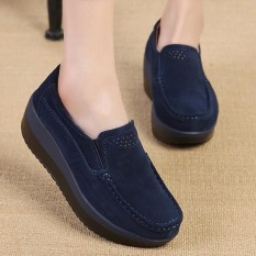 Modis Wanita Ukuran Besar Rocker Tunggal Suede Kasual Wedge Sepatu-Internasional