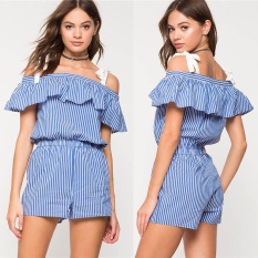 Busana Wanita Bergaris Playsuit dari Baju Anak Sebahu Celana Pendek-Internasional