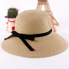 Fashion Wanita Topi Matahari Topi Jerami Lebar Pinggir Pantai Musim Panas Hiasan Kepala Dril