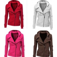 Fashion Wanita Plain Baseball Jersey Katun Zip Up Slim Mantel Cardigan Jaket (Grey)-Intl