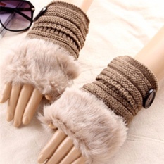 Fashion Women'S Cute Knitted Fingerless Winter Gloves Soft Warm Mittens Khaki