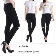 Fashionable Celana Sobek Lutut Cewek Hitam
