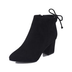 Fashional Musim Dingin Wanita Nubuck Martin Sepatu Santai Sepatu Hak Pendek Menengah-Hitam