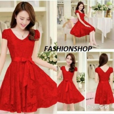 Fashionshop Dress Nanami Merah / Dress Pesta / Dress Korea / Dress Wanita / Rok Wanita / Dress Bodycon / Dress Midi / Dress Kasual / Gaun Pesta