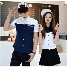 Fashionshop Kemeja Couple Blue White / Baju Wanita / Blouse Korea / Atasan Wanita / Baju Formal / Kemeja Wanita / Kemeja Formal / Atasan Muslim / Kemeja Cewek Tunik / Blouse Sabrina